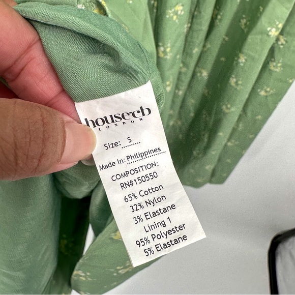 House Of Cb Tallulah Puff Sleeve Midi Dress Olive Floral Green Small - Picture 8 of 8